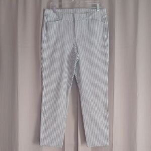 Old Navy Pixie High Rise White Blue Striped Ankle Pants, Pockets Womens Size 10